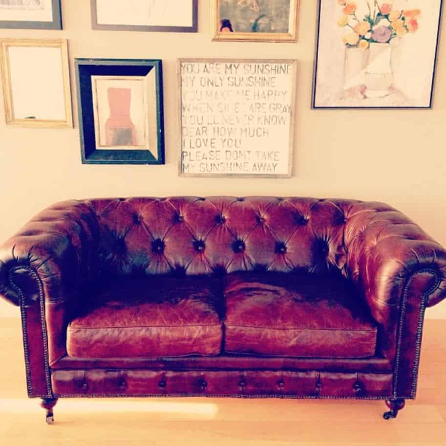 Lauren loves to decorate her home with flea market finds like this sofa.
