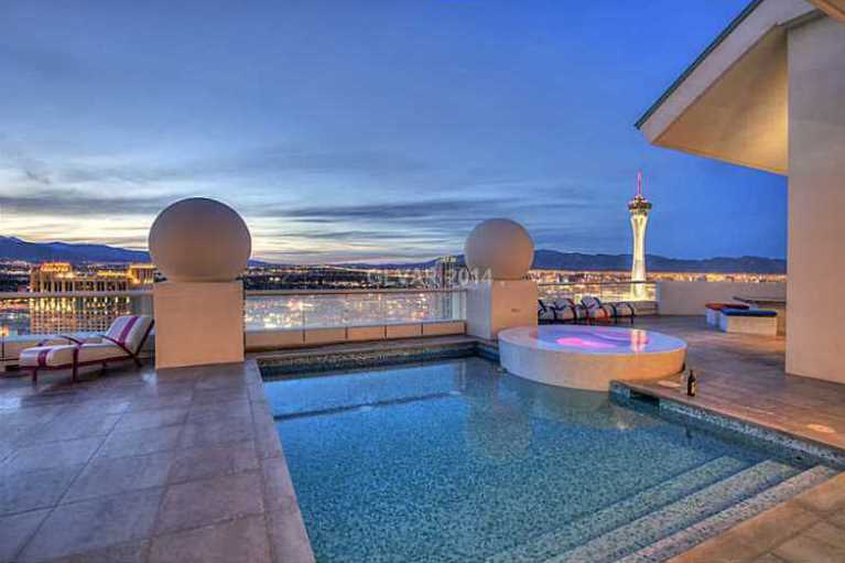 Rooftop pool with view of the Strip