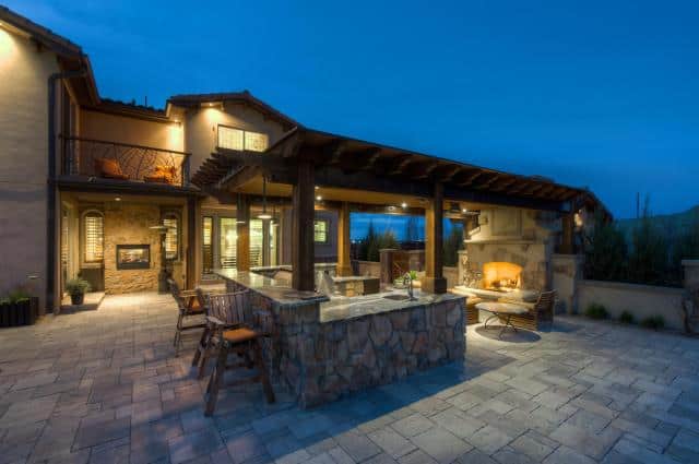 Outdoor kitchen with fireplace