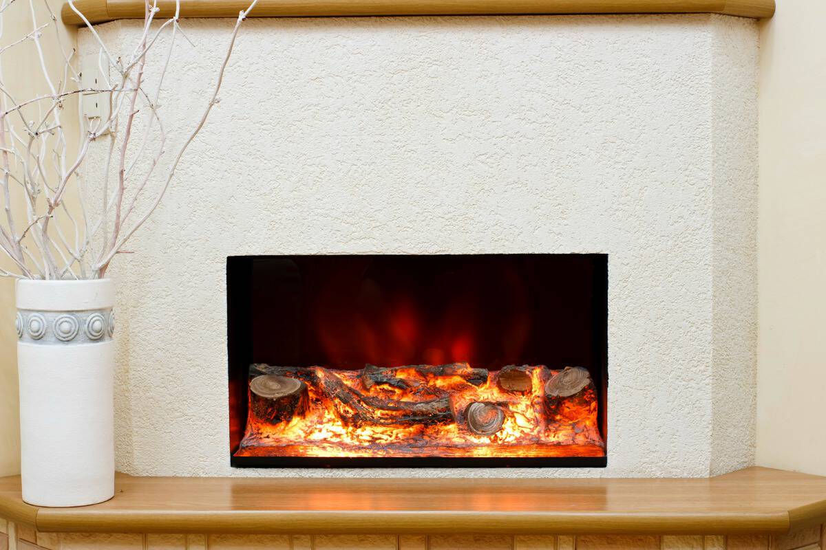 Electric fireplace in the interior of the scenery