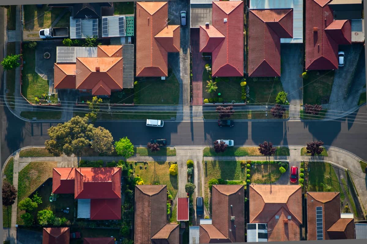 Aerial shot of neighborhood