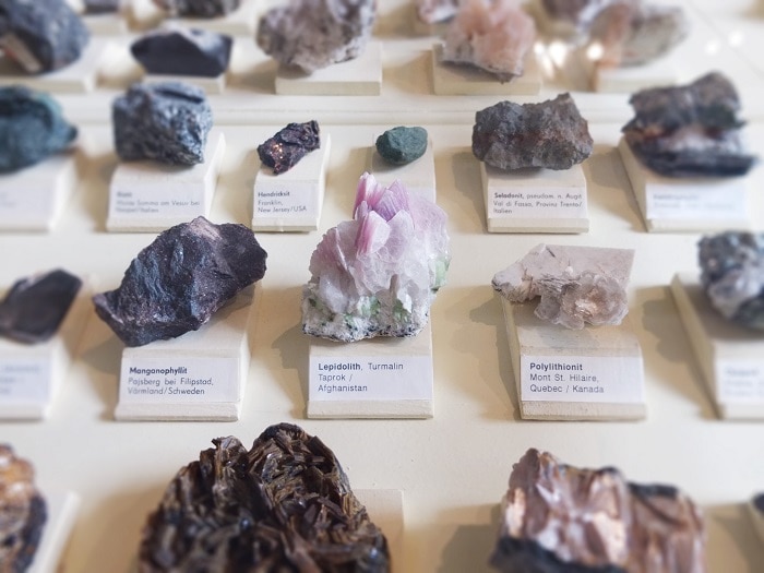 A labeled rock and mineral collection 