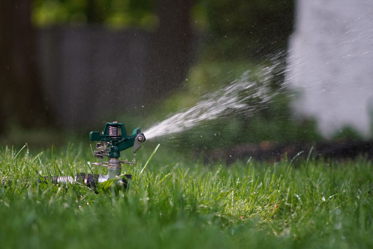 Sprinkler spraying water in a yard