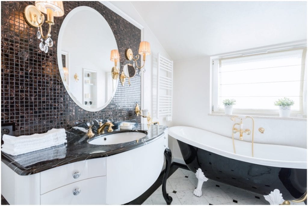 elegant dark glass bathroom 