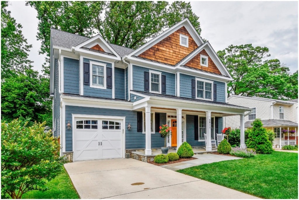 two story blue home