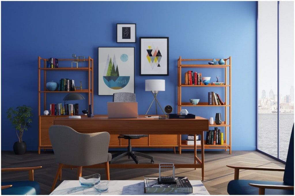 blue home office design 