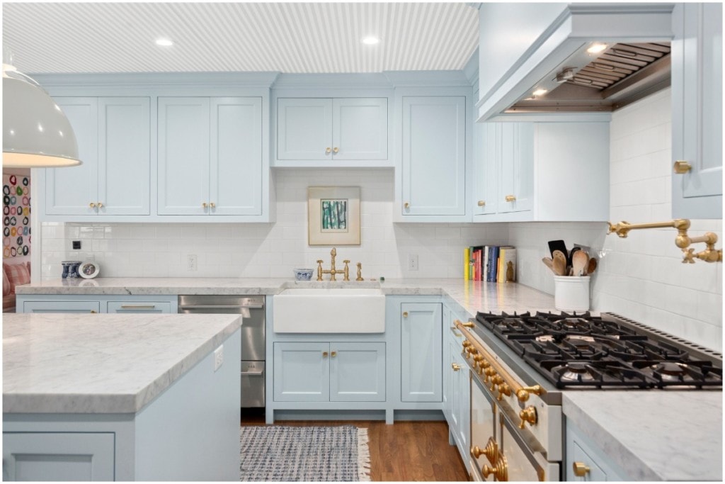 clean blue kitchen