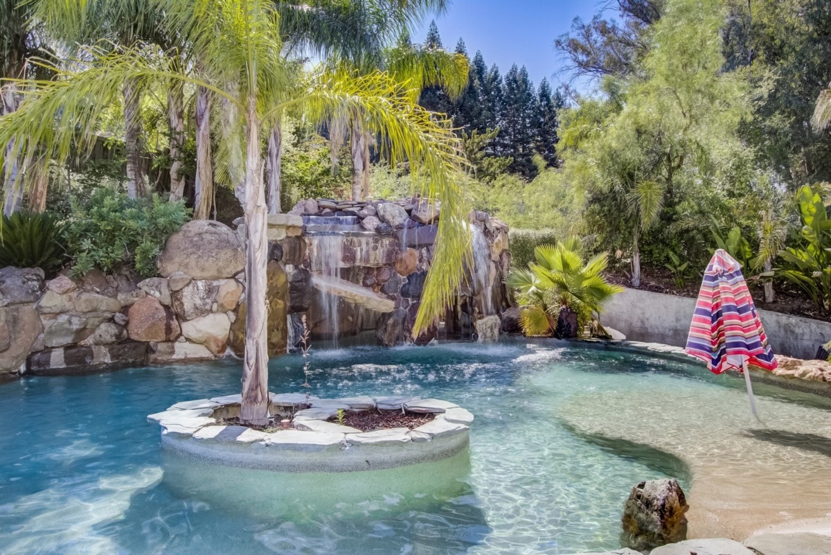 waterfall and pool backyard privacy ideas