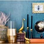 decorating on a budget with blue wall and layered accessories