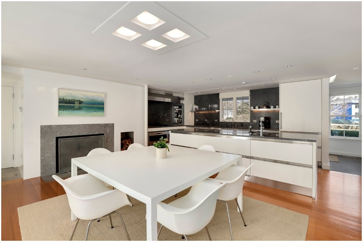 sleek white kitchen stainless steel