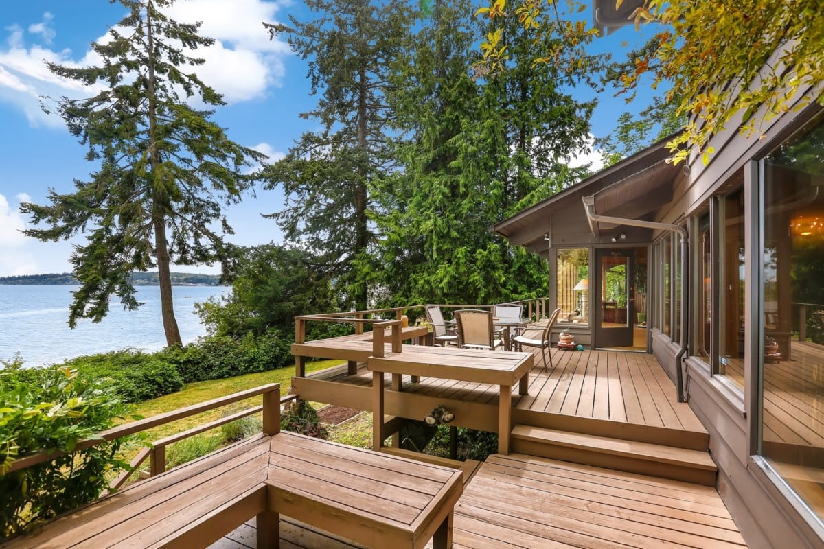 Wood deck overlooking a lake