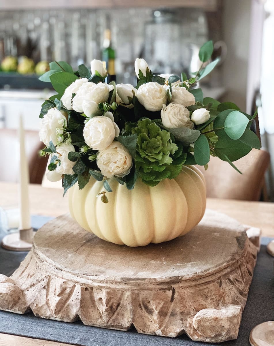 Fall DIY Decor Pumpkin Floral Arrangement