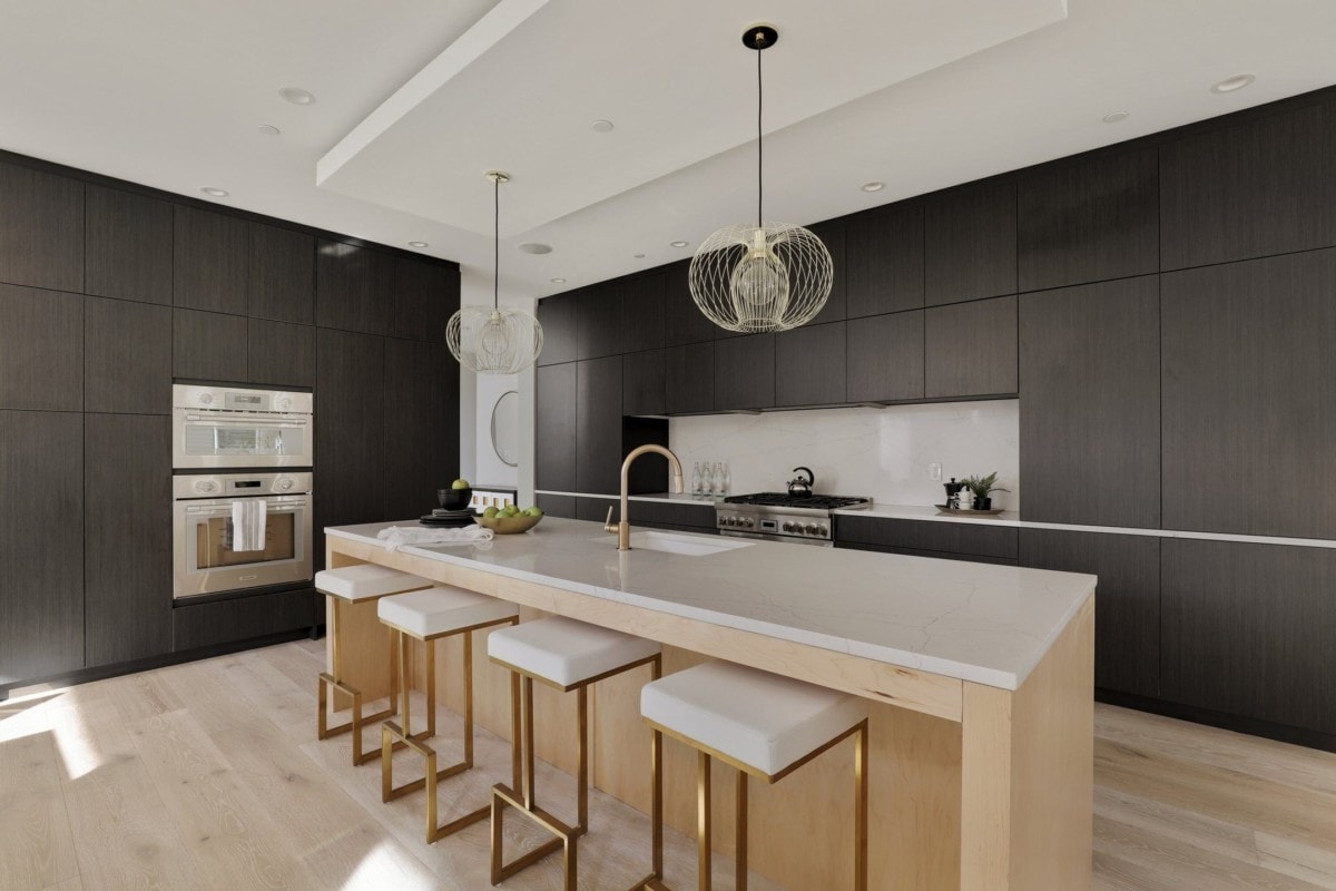 dark contrast cabinetry sleek kitchen