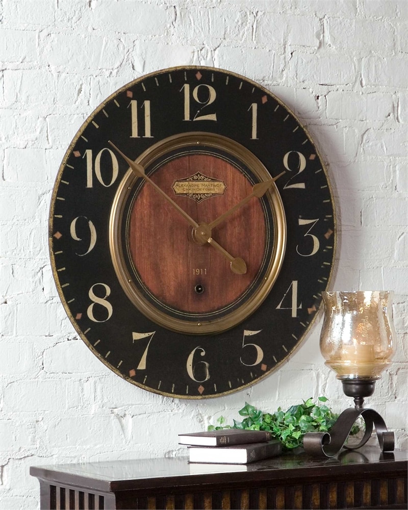 rustic-brown-black-wall-clock-with-gold-numbers