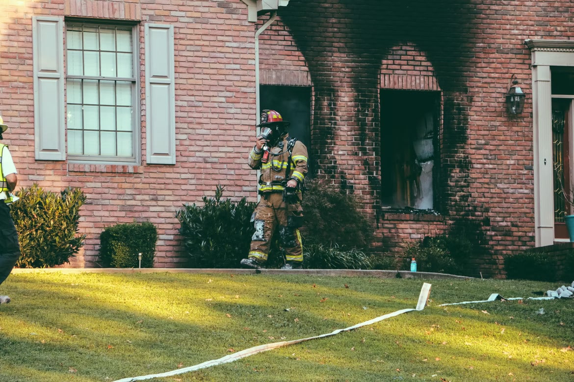 smoke damage exterior brick home