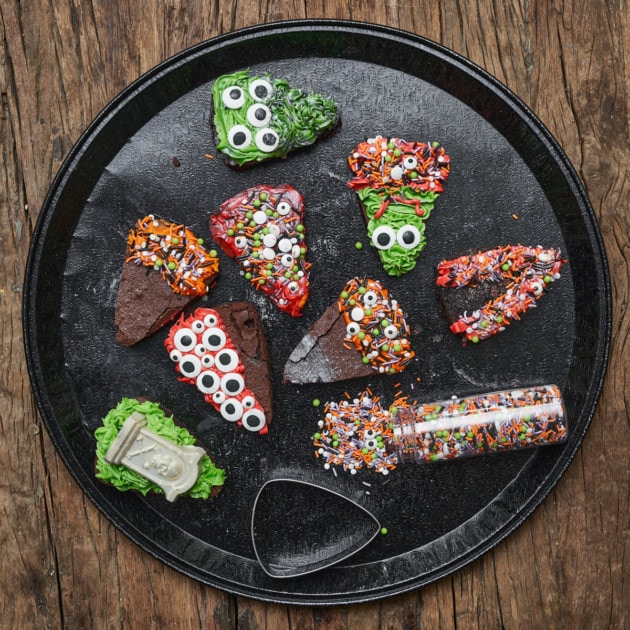 An assortment of Halloween-themed brownies