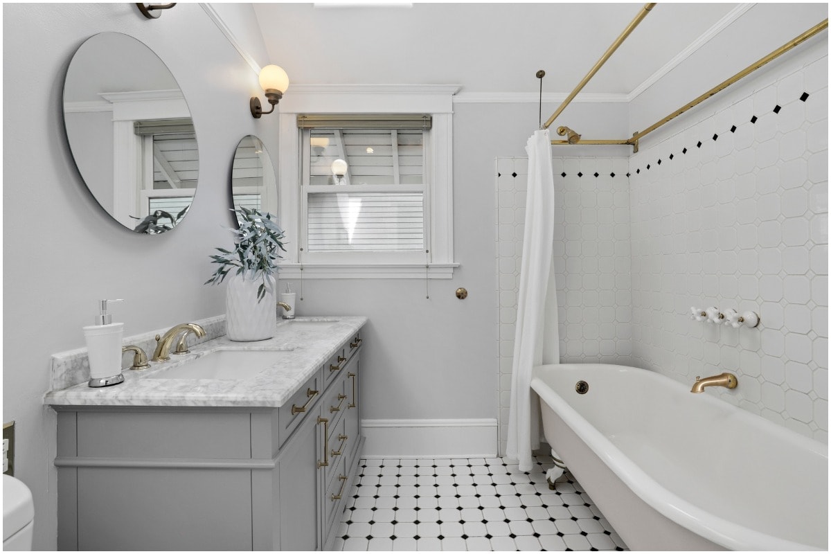 A clawfoot tub and shower combo