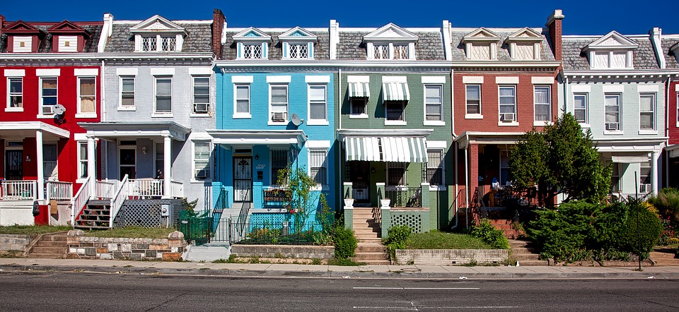 colorful federal revival row houses