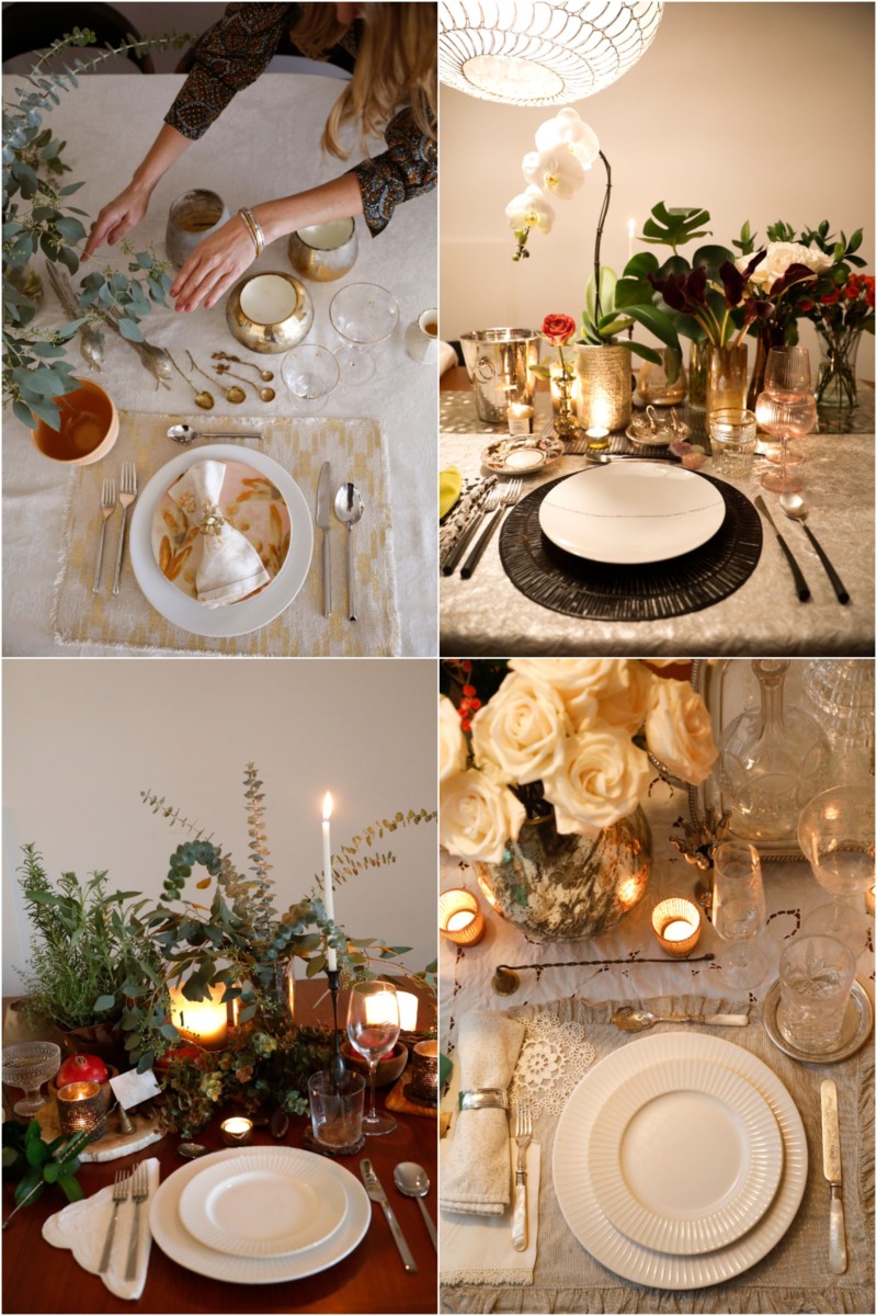 four images of table settings for fall