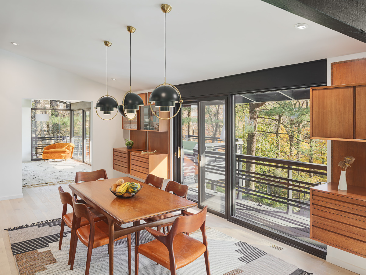 fall dining room decor with rust colored wood furniture