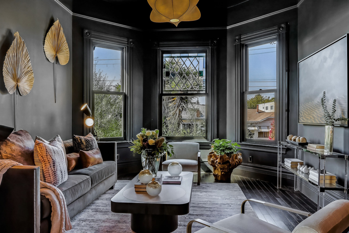 victorian interior design with dark walls and design