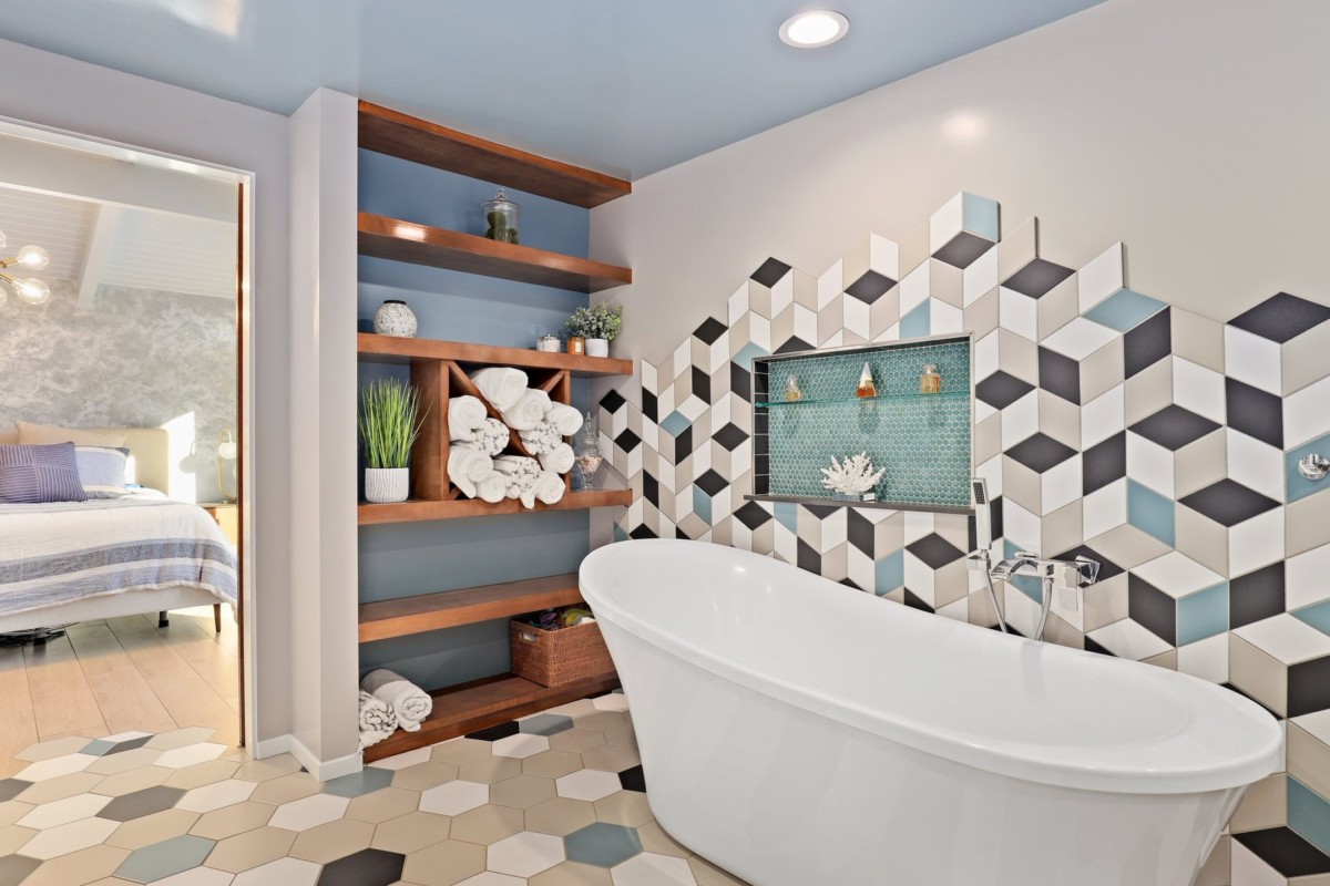 modern home upgrades with unique tile detail in the bathroom