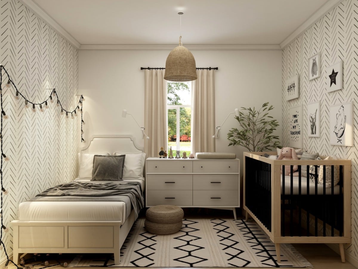 Crib and toddler bed bedroom layout