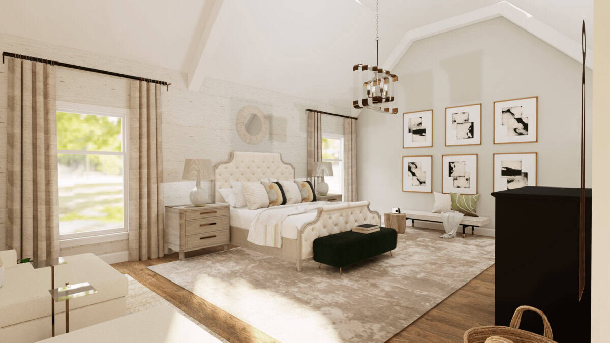 staged bedroom with lots of furnishings