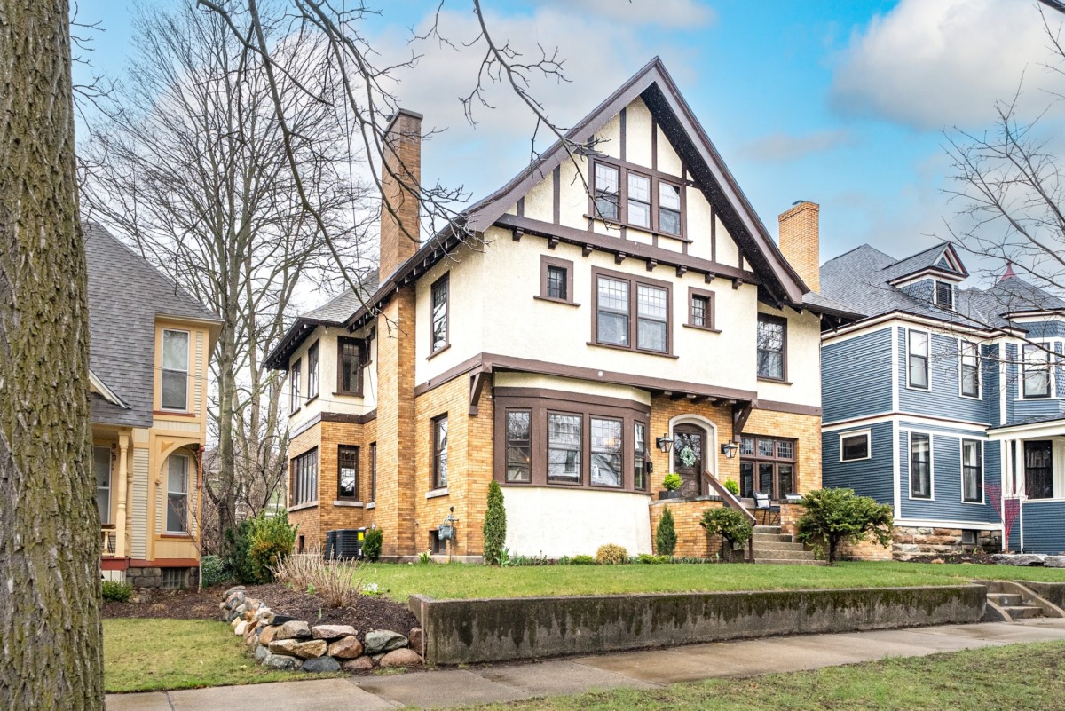 tudor style exterior on a lifted lot