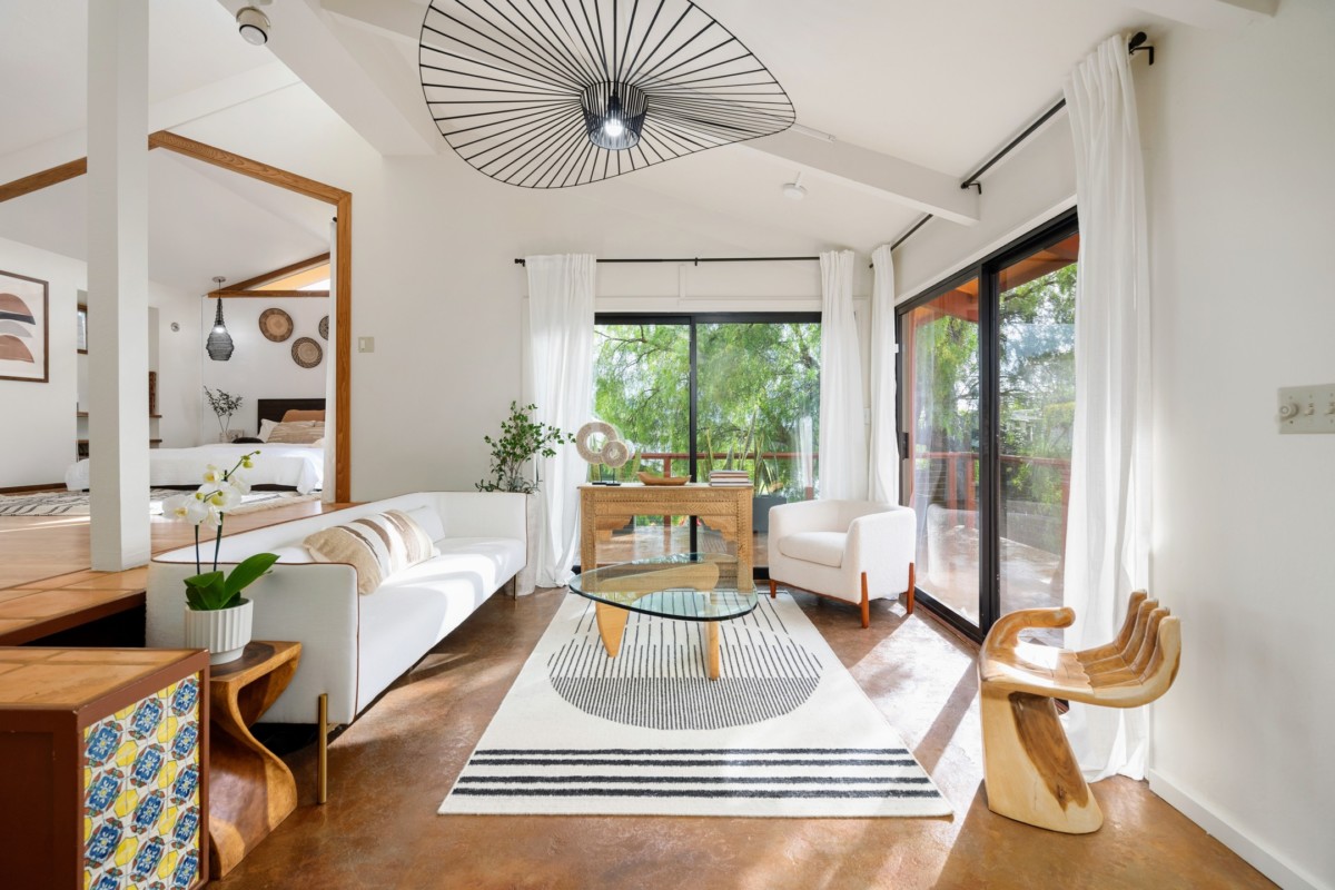 bright white modern sunken living room