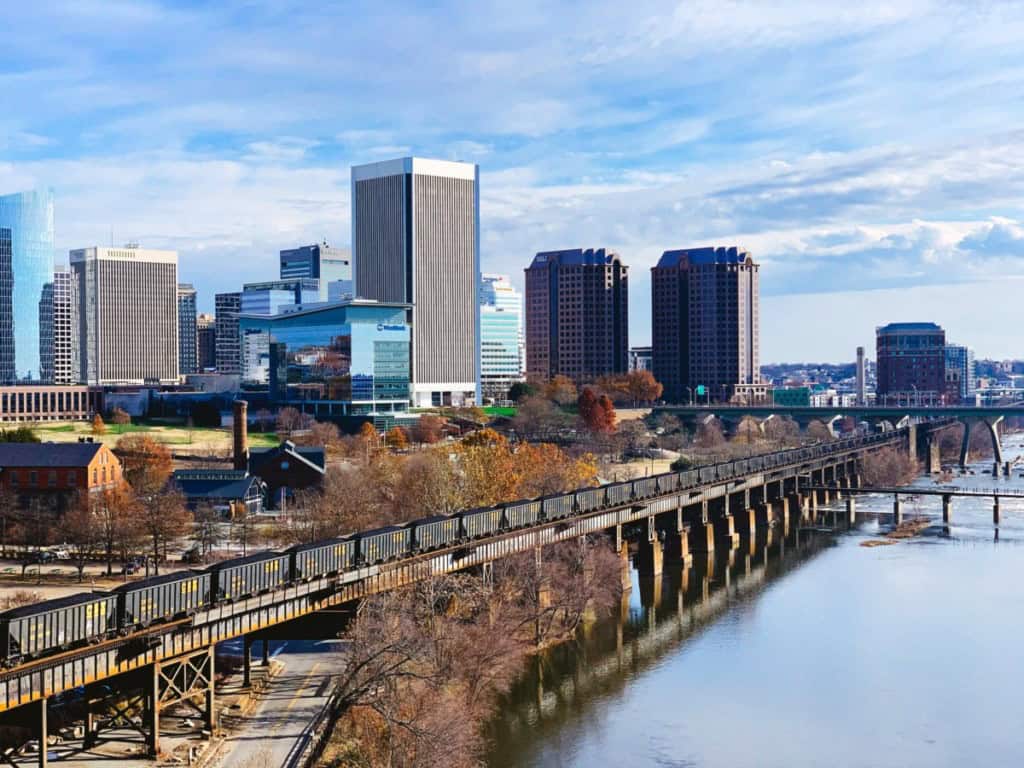 view o downtown richmond virginia skyline and waterfront area