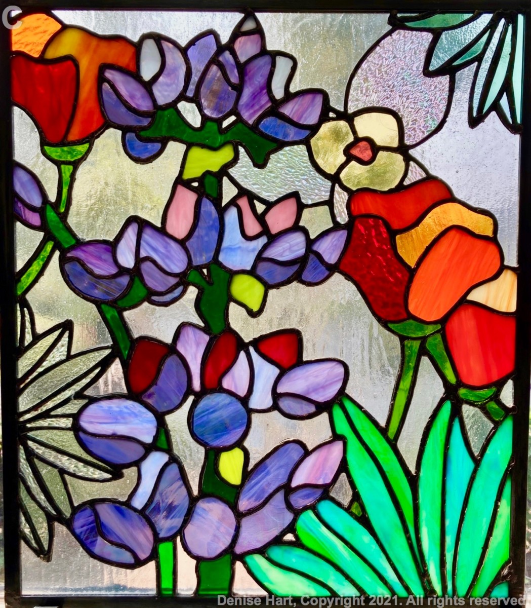 stained glass wildflowers with purples and reds