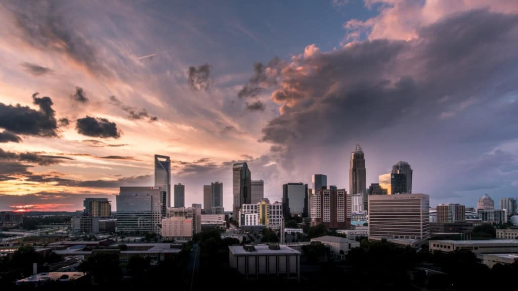 view of downtown charlotte north carolina at dusk