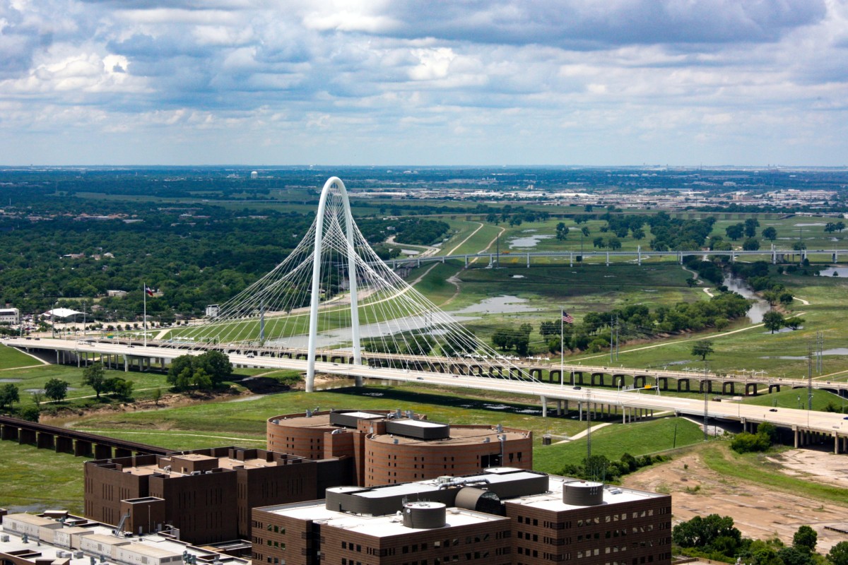 view of affordable dallas suburbs from a bridge leading into the city