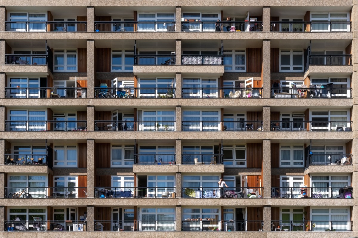 multi-story block of flats with balconies