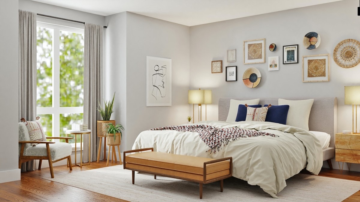 Neutral furniture in a bedroom