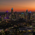 sunset of Charlotte skyline