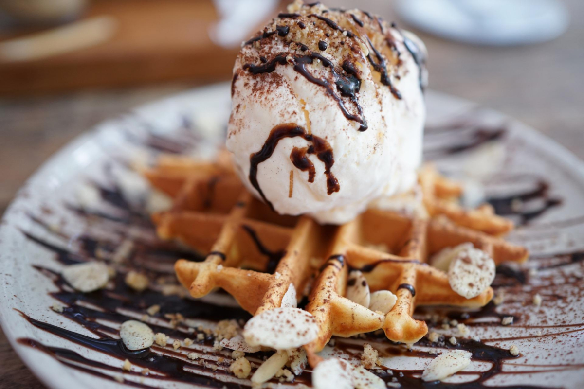 Ice Cream on top of a Waffle