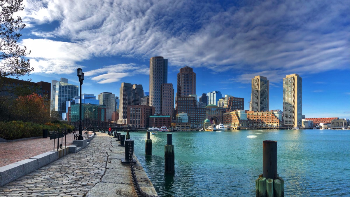 view of boston skyline from the waterfront