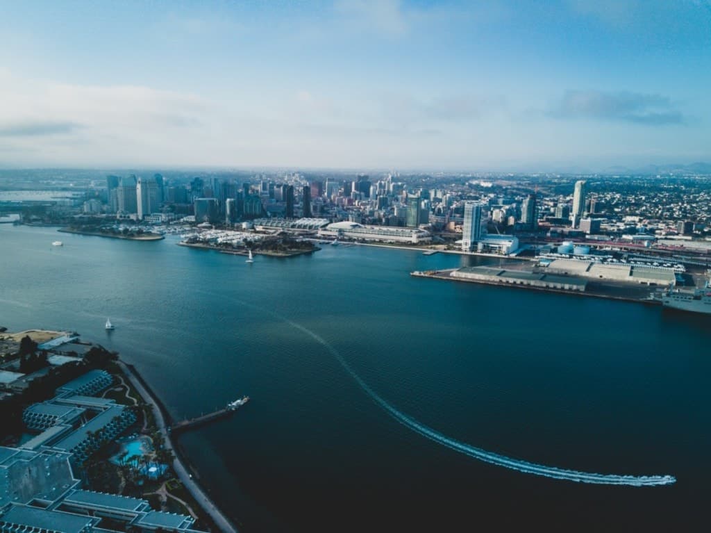 view of cities near san diego on a cloudy day