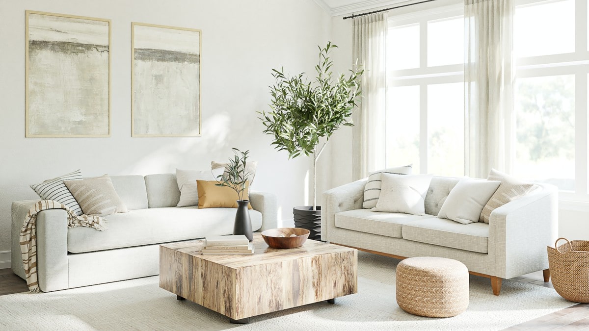 a clean white living room