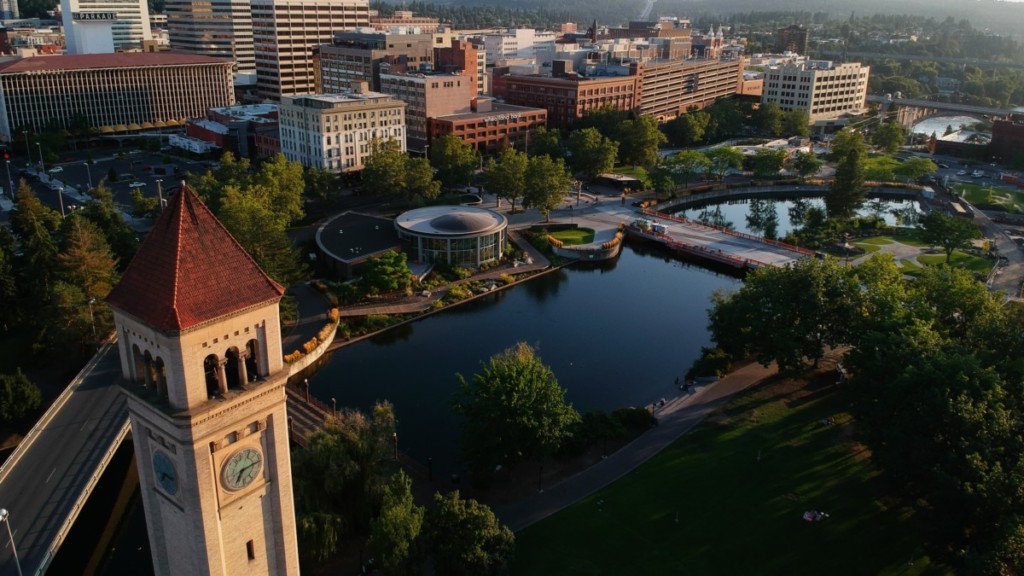 aerial view of spokane, one of the fastest growing cities in washington