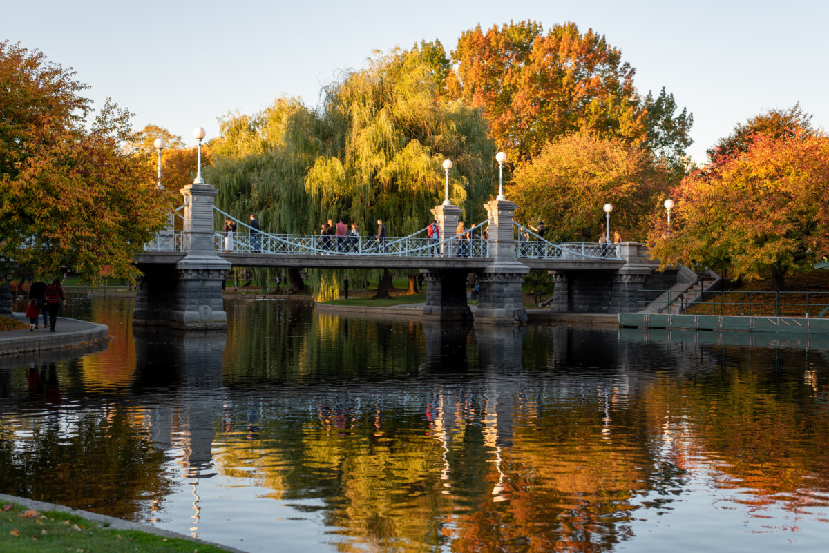 Boston Common bridge with fall foliage