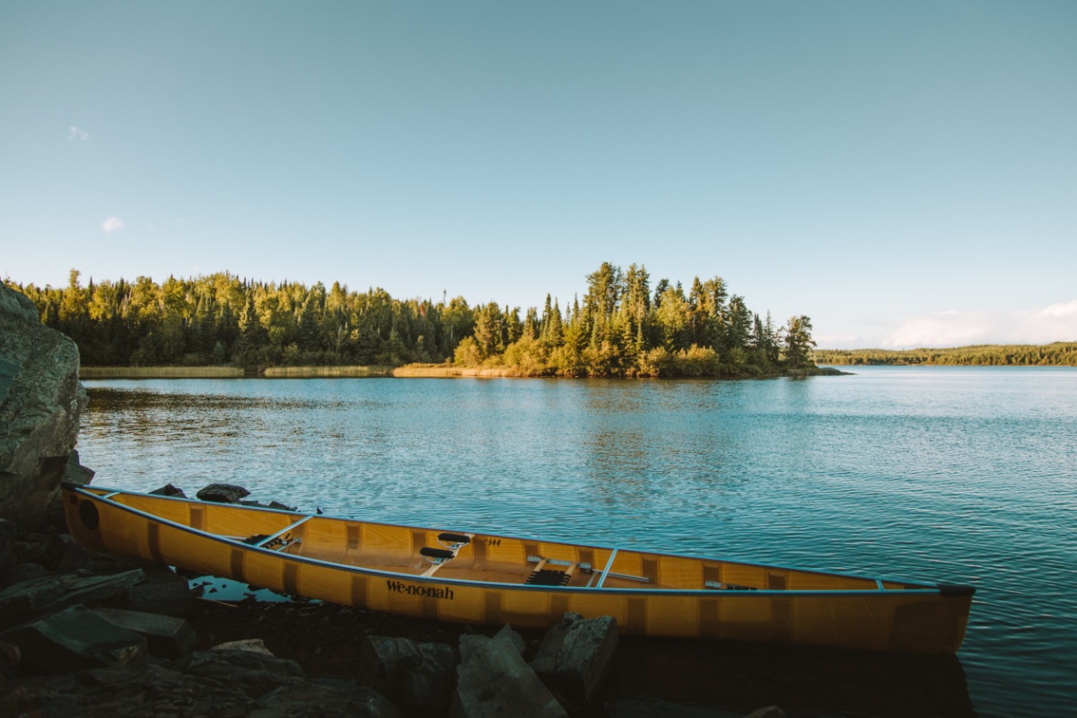 A canoe in a lake
