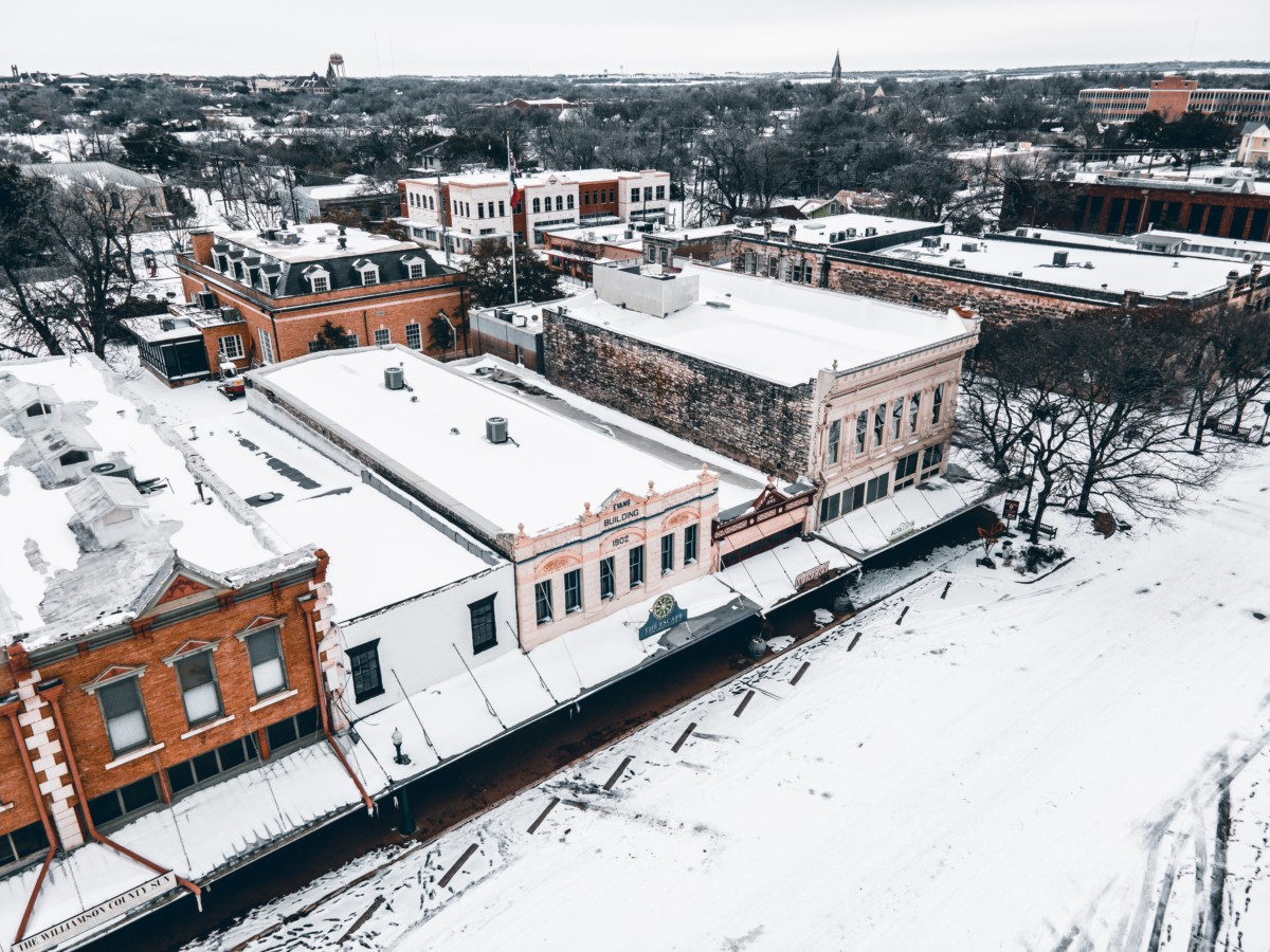 san marcos downtown area during winter snow
