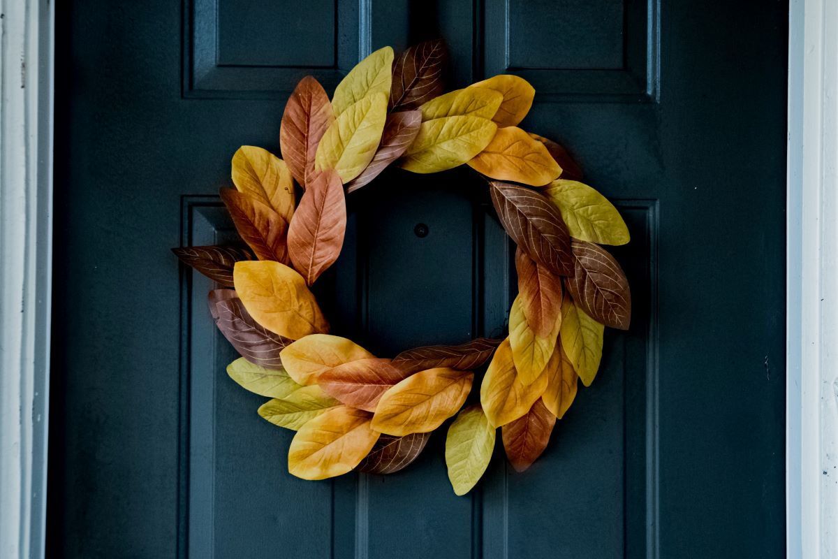 wreath on the front door