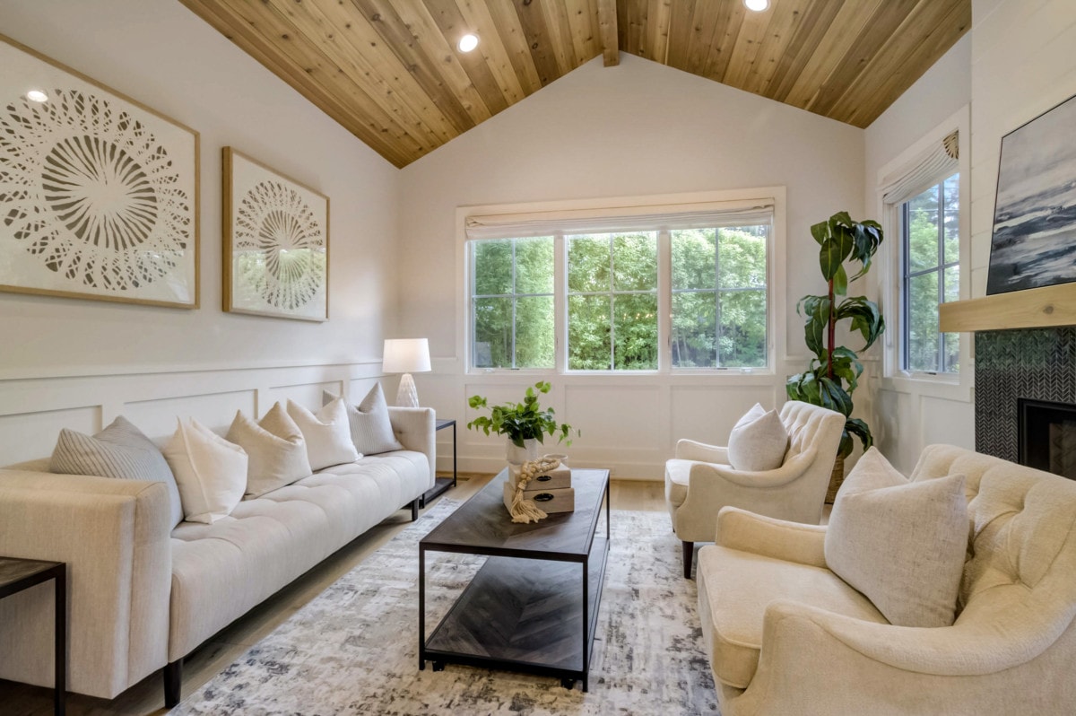 main floor with french country decor, soft furniture and light colors