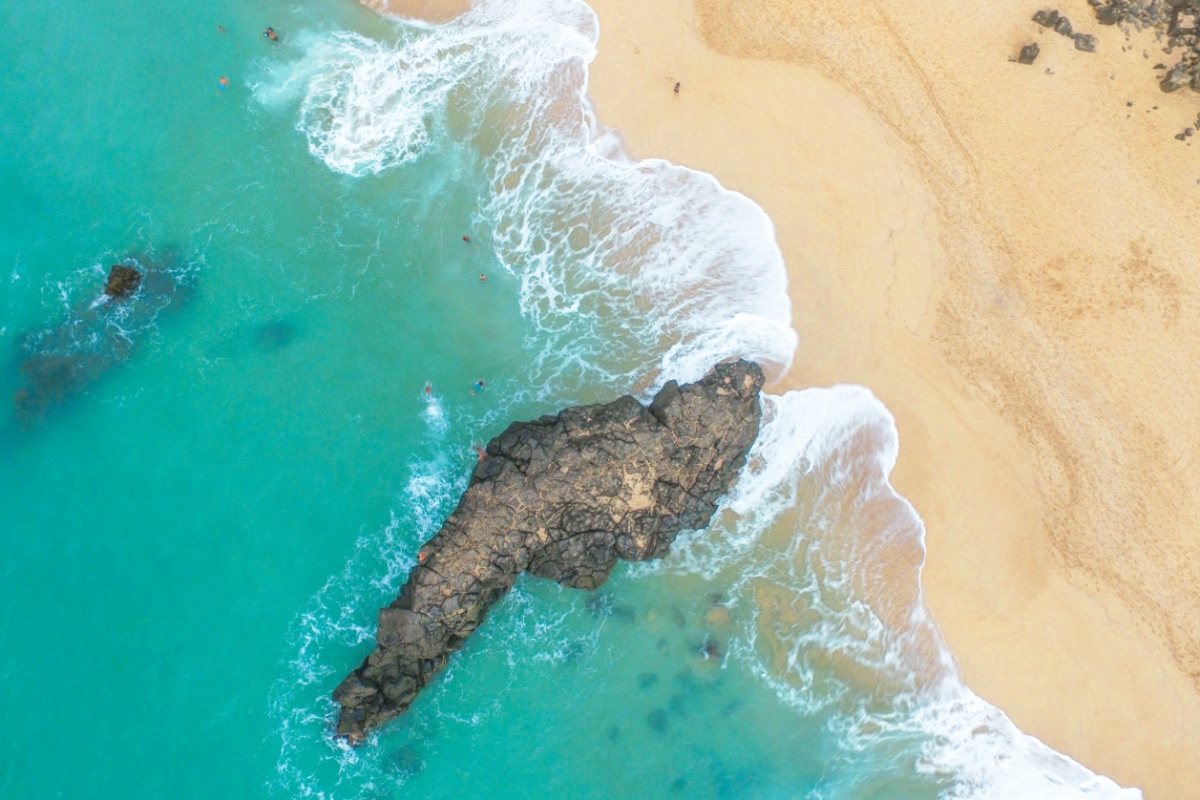 Waimea Bay Turquoise waters and sand from above
