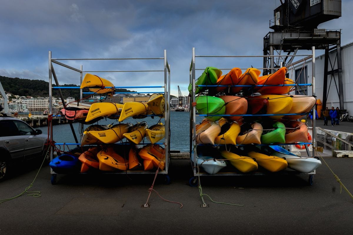 kayaks on a dock