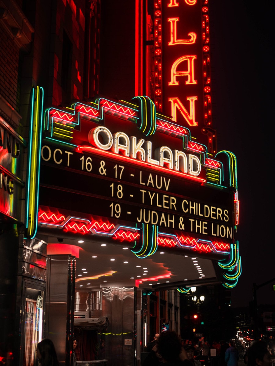 Red and blue neon theater lights